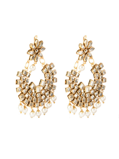 Shining Jewel Gold Plated Traditional Kundan Chandbali Earring and Maang Tikka Combo Set for Women (SJ_1896_W)