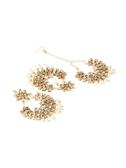 Shining Jewel Gold Plated Traditional Kundan Chandbali Earring and Maang Tikka Combo Set for Women (SJ_1896_W)