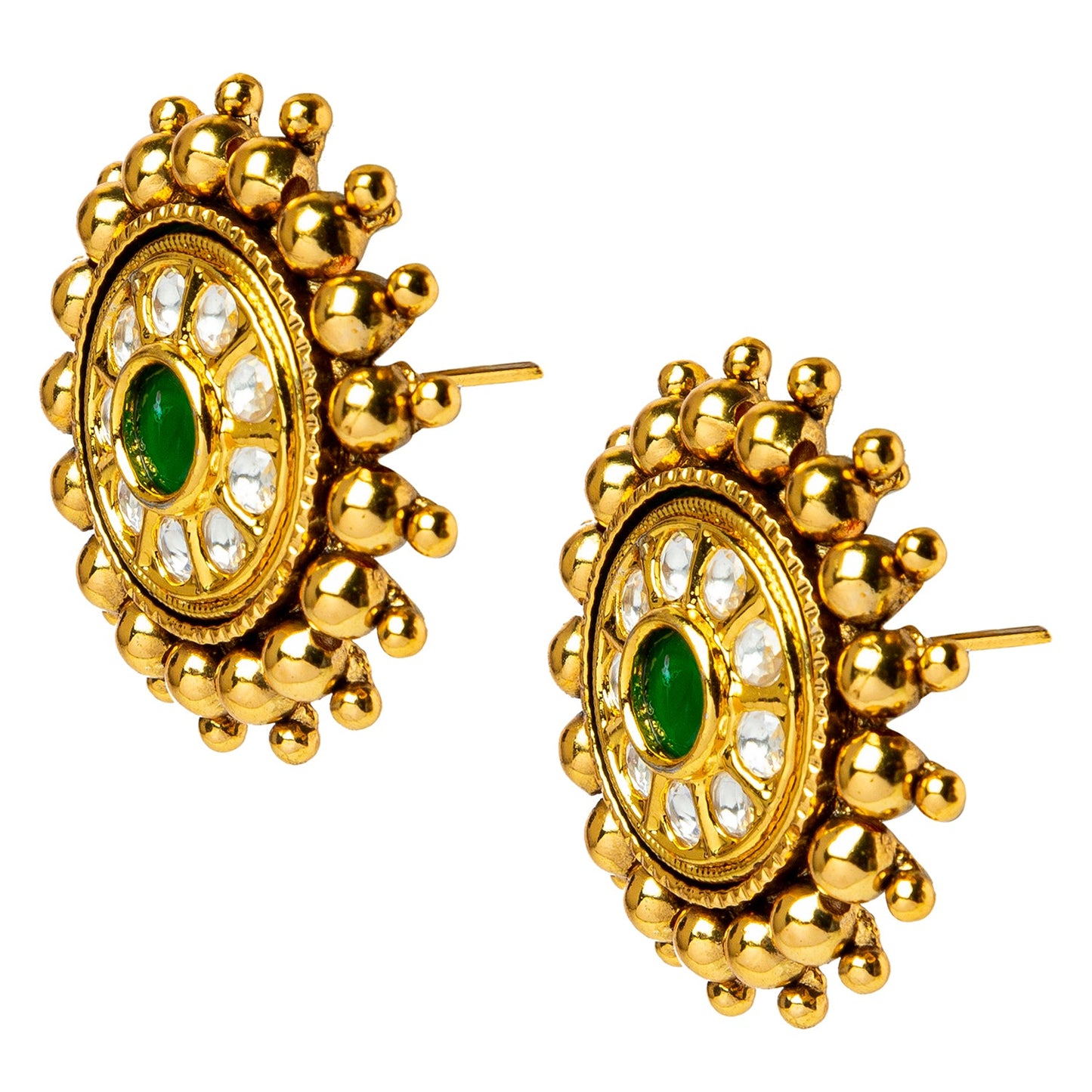 Gold Plated Kundan, LCT, Pearls and CZ studded Traditonal Ethnic Stud Eaarrings for Women (SJ_1898_G)