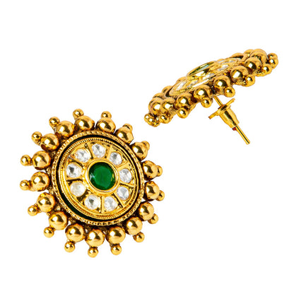 Gold Plated Kundan, LCT, Pearls and CZ studded Traditonal Ethnic Stud Eaarrings for Women (SJ_1898_G)