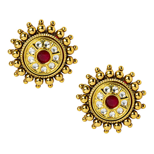 Gold Plated  Kundan, LCT, Pearls and CZ studded Traditonal Ethnic Stud Eaarrings for Women (SJ_1898_M)