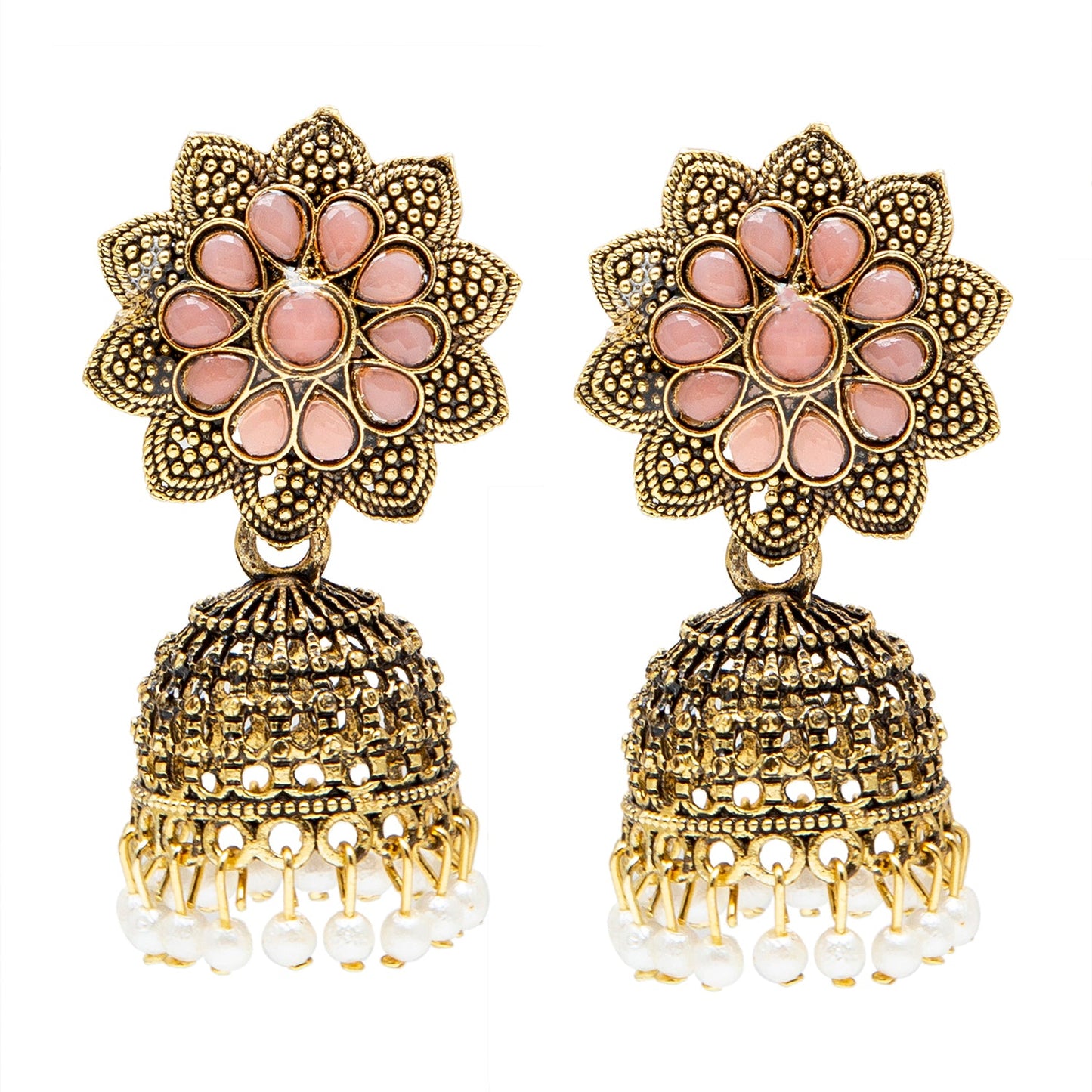 Shining Jewel Gold Plated Antique Traditional Peacock Jhumka With CZ, LCT Crystals,Kundan & Pearls Earrings for Women (SJ_1900_LP)