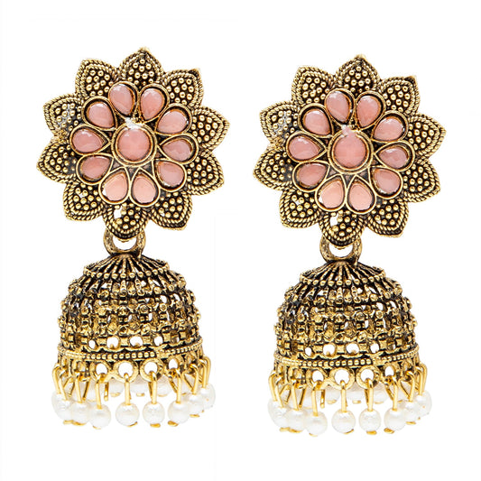 Shining Jewel Gold Plated Antique Traditional Peacock Jhumka With CZ, LCT Crystals,Kundan & Pearls Earrings for Women (SJ_1900_LP)