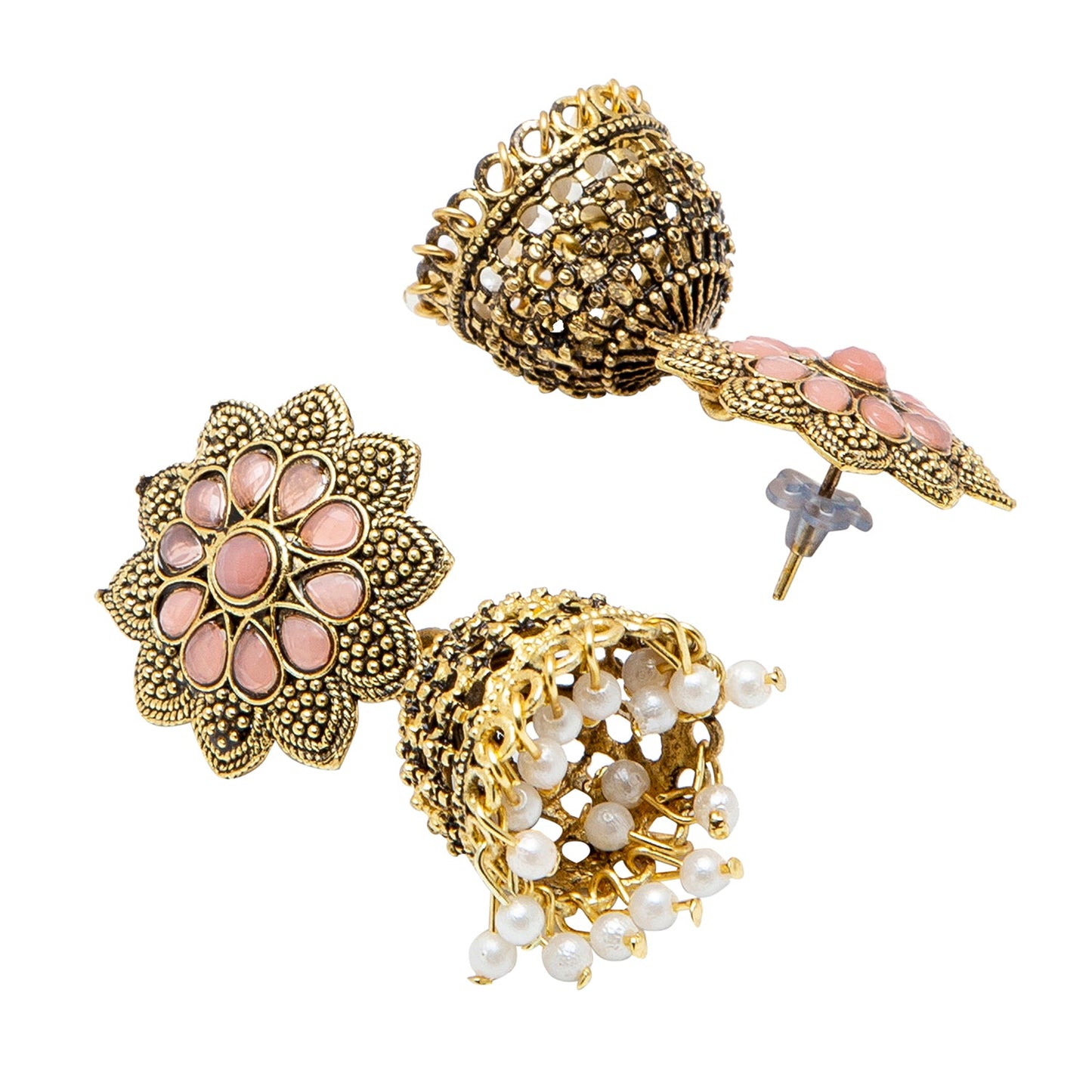 Shining Jewel Gold Plated Antique Traditional Peacock Jhumka With CZ, LCT Crystals,Kundan & Pearls Earrings for Women (SJ_1900_LP)