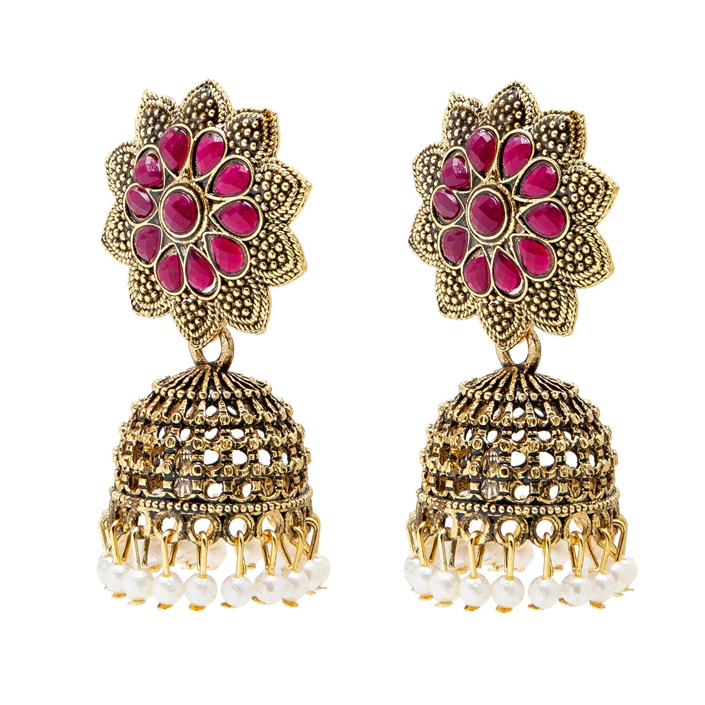 Shining Jewel Gold Plated Antique Traditional Peacock Jhumka With CZ, LCT Crystals,Kundan & Pearls Earrings for Women (SJ_1900_M)