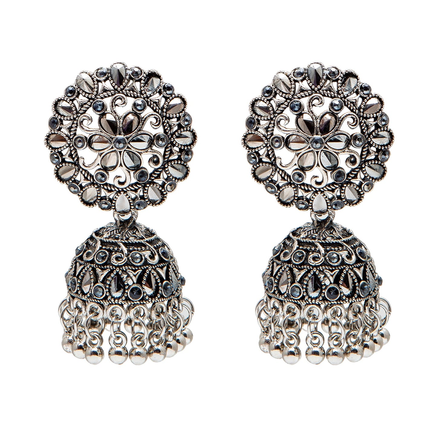 Shining Jewel Antique Real Authentic Silver Look Oxidised Jhumka Earrings For Women & Girls(SJ_1901)