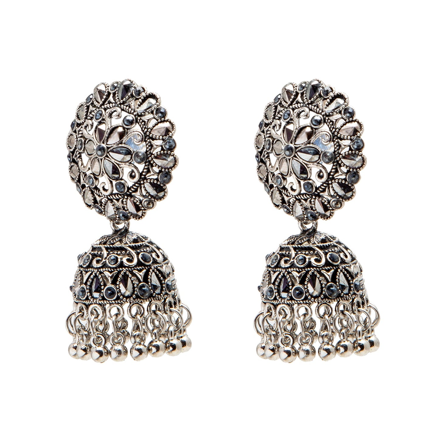 Shining Jewel Antique Real Authentic Silver Look Oxidised Jhumka Earrings For Women & Girls(SJ_1901)