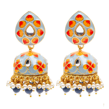 Shining Jewel Handcrafted Gold Plated Traditional Ethnic Meenakari Kundan Jhumka Earrings Women (SJ_1902_GY)