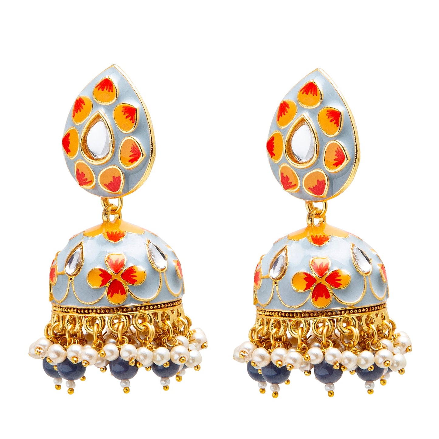Shining Jewel Handcrafted Gold Plated Traditional Ethnic Meenakari Kundan Jhumka Earrings Women (SJ_1902_GY)