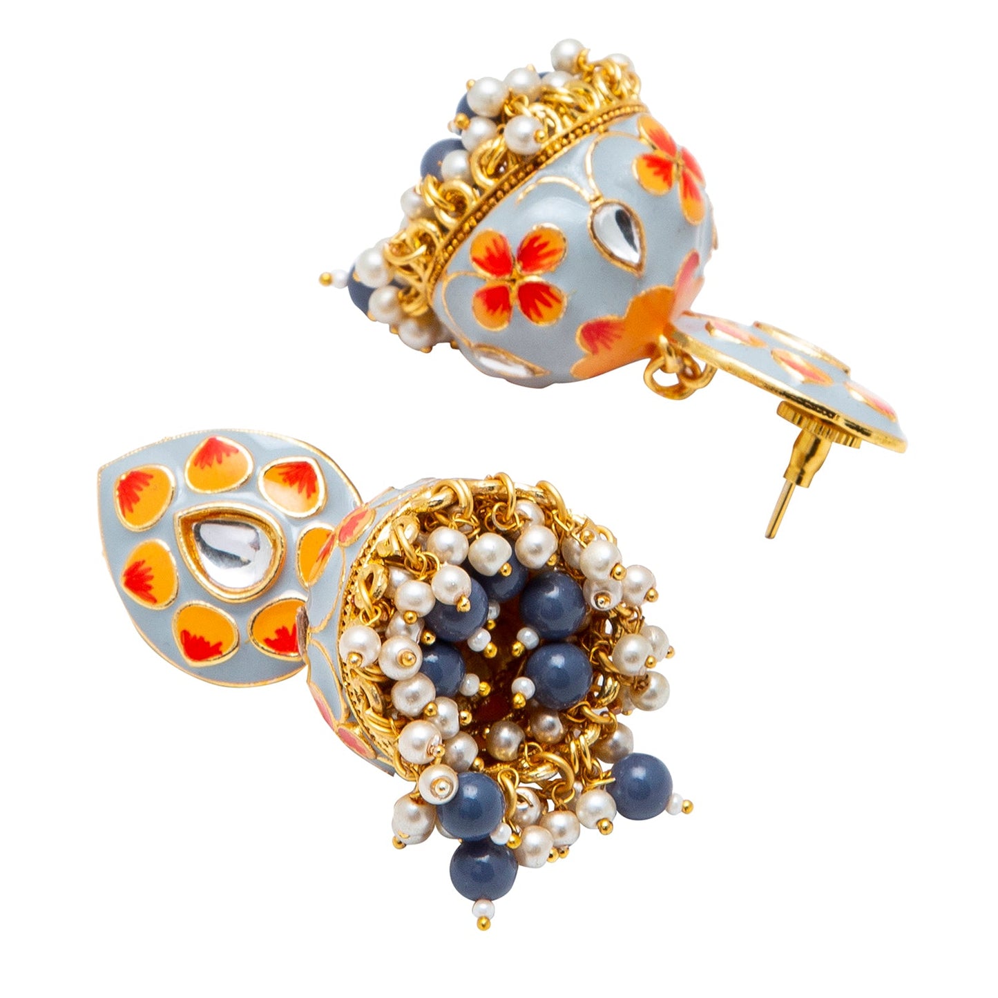 Shining Jewel Handcrafted Gold Plated Traditional Ethnic Meenakari Kundan Jhumka Earrings Women (SJ_1902_GY)