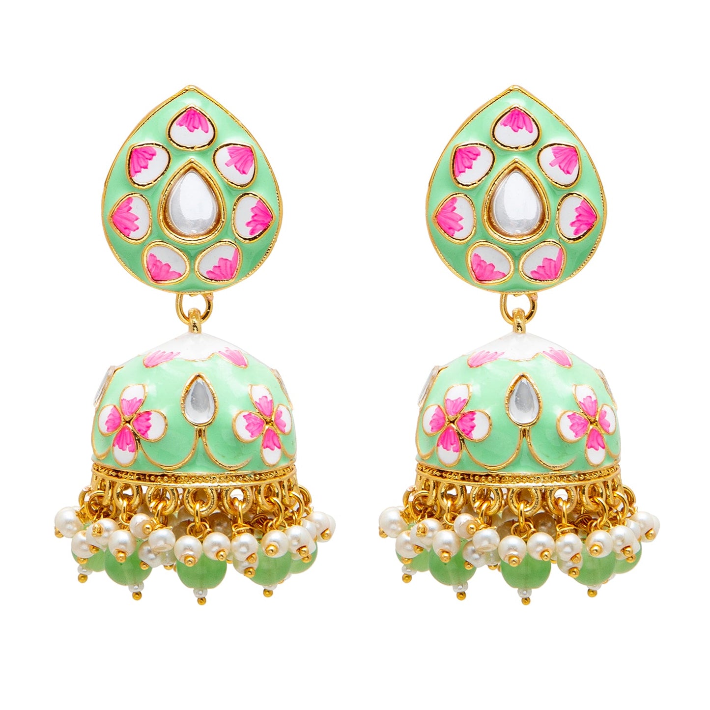 Shining Jewel Handcrafted Gold Plated Traditional Ethnic Meenakari Kundan Jhumka Earrings Women (SJ_1902_LG)