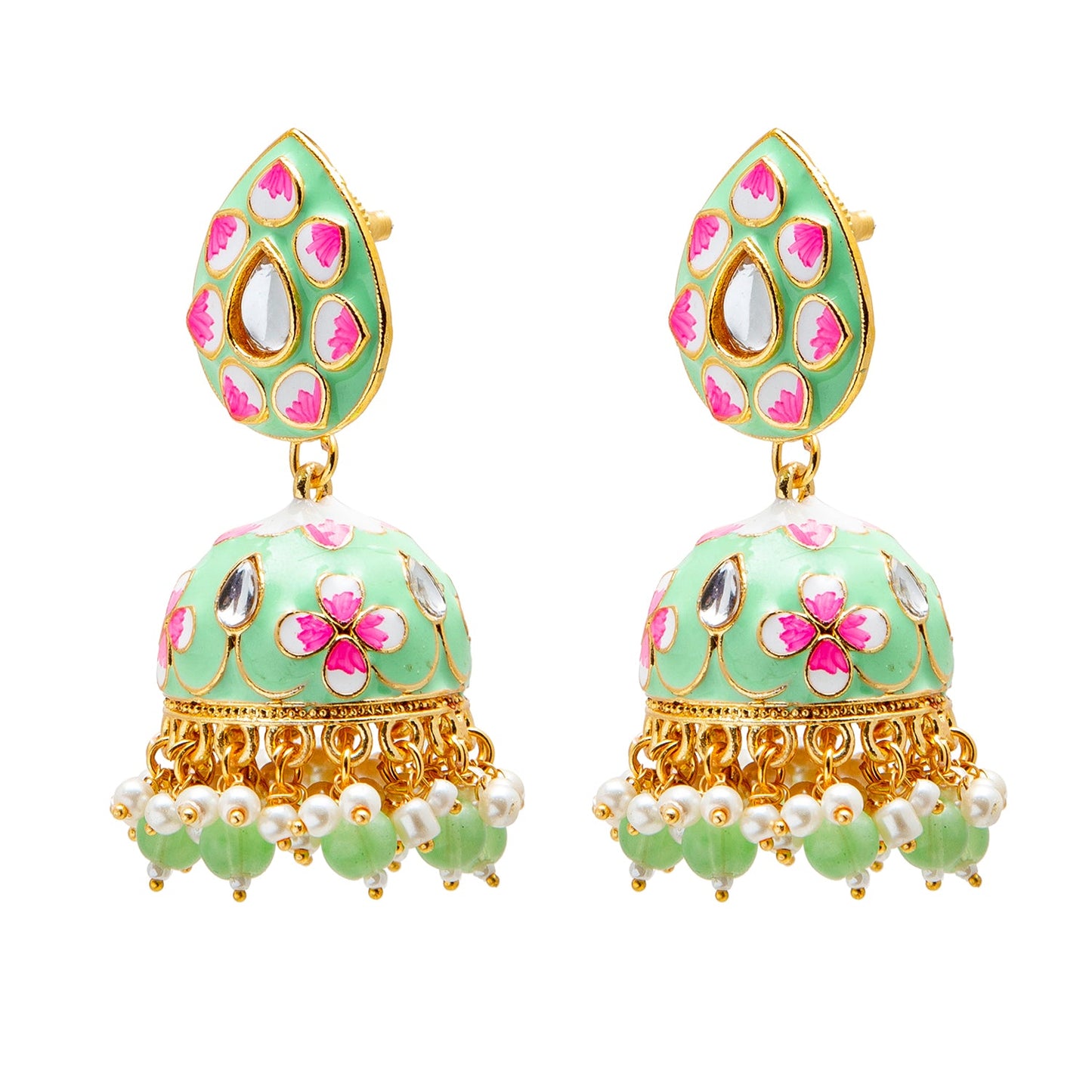 Shining Jewel Handcrafted Gold Plated Traditional Ethnic Meenakari Kundan Jhumka Earrings Women (SJ_1902_LG)