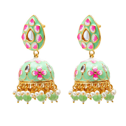 Shining Jewel Handcrafted Gold Plated Traditional Ethnic Meenakari Kundan Jhumka Earrings Women (SJ_1902_LG)
