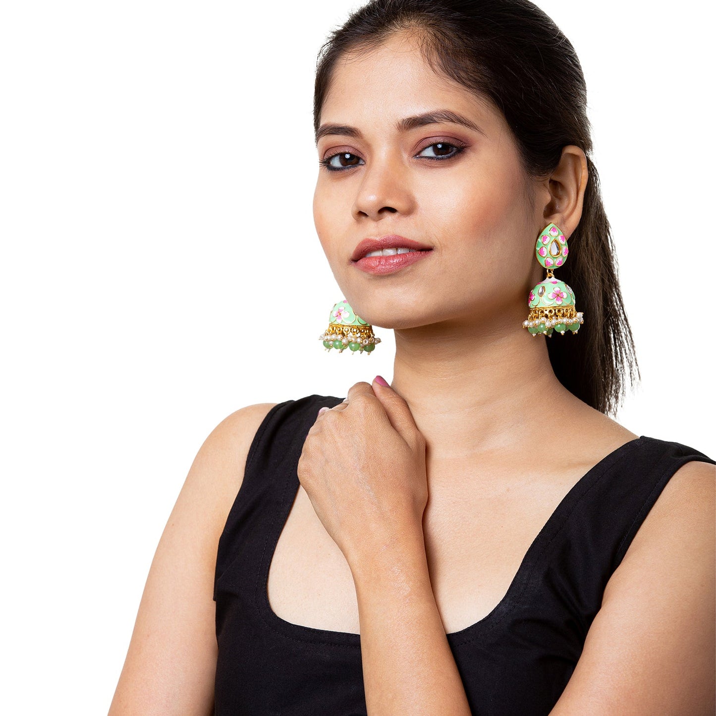 Shining Jewel Handcrafted Gold Plated Traditional Ethnic Meenakari Kundan Jhumka Earrings Women (SJ_1902_LG)