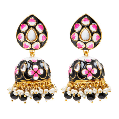 Shining Jewel Handcrafted Gold Plated Traditional Ethnic Meenakari Kundan Jhumka Earrings Women (SJ_1902_PB)