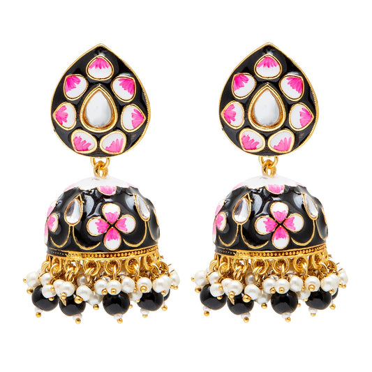 Shining Jewel Handcrafted Gold Plated Traditional Ethnic Meenakari Kundan Jhumka Earrings Women (SJ_1902_PB)