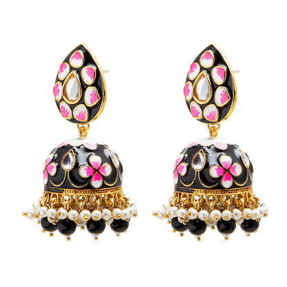 Shining Jewel Handcrafted Gold Plated Traditional Ethnic Meenakari Kundan Jhumka Earrings Women (SJ_1902_PB)