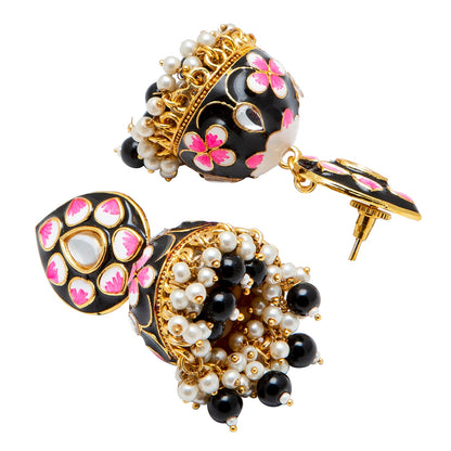 Shining Jewel Handcrafted Gold Plated Traditional Ethnic Meenakari Kundan Jhumka Earrings Women (SJ_1902_PB)