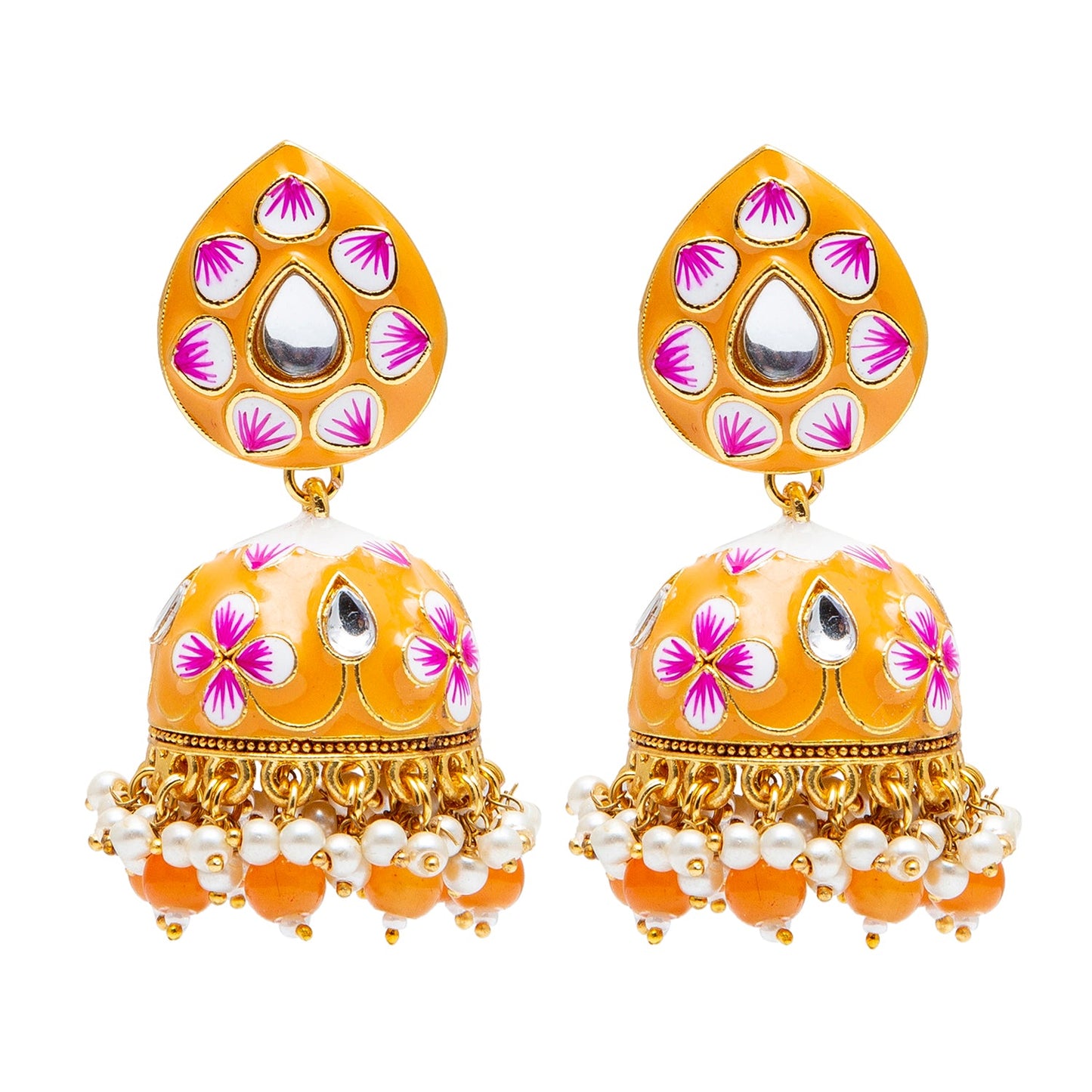 Shining Jewel Handcrafted Gold Plated Traditional Ethnic Meenakari Kundan Jhumka Earrings Women (SJ_1902_PH)