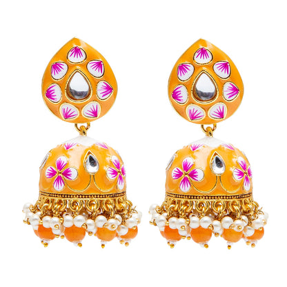 Shining Jewel Handcrafted Gold Plated Traditional Ethnic Meenakari Kundan Jhumka Earrings Women (SJ_1902_PH)