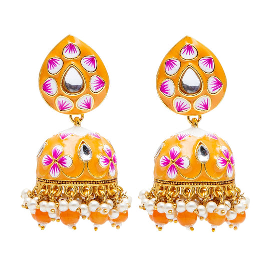 Shining Jewel Handcrafted Gold Plated Traditional Ethnic Meenakari Kundan Jhumka Earrings Women (SJ_1902_PH)