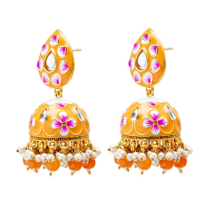 Shining Jewel Handcrafted Gold Plated Traditional Ethnic Meenakari Kundan Jhumka Earrings Women (SJ_1902_PH)