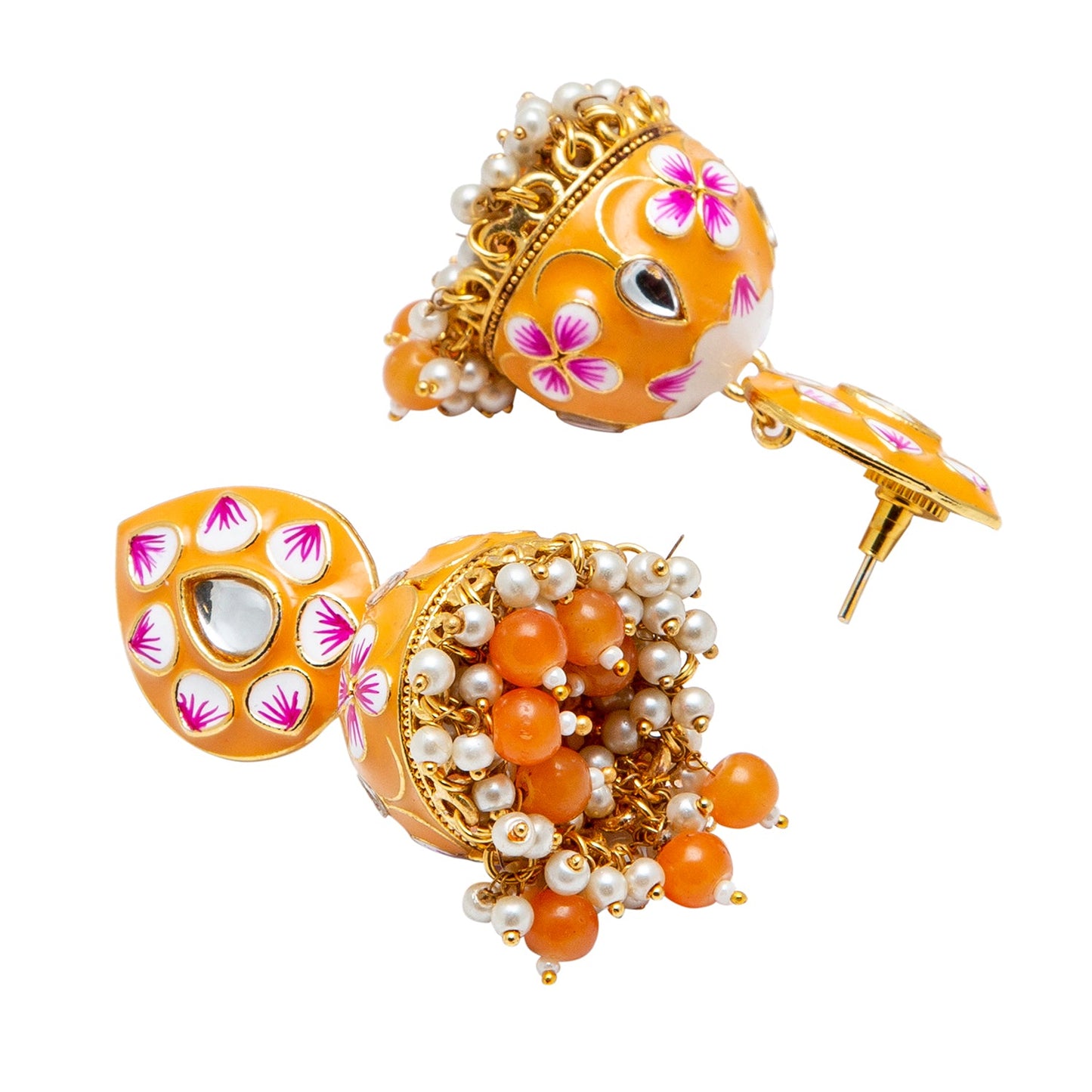 Shining Jewel Handcrafted Gold Plated Traditional Ethnic Meenakari Kundan Jhumka Earrings Women (SJ_1902_PH)