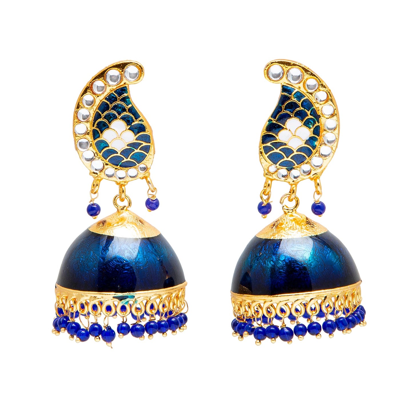 Shining Jewel Handcrafted Gold Plated Dark BlueTraditional Ethnic Meenakari Kundan Jhumka Earrings Women (SJ_1903_DB)