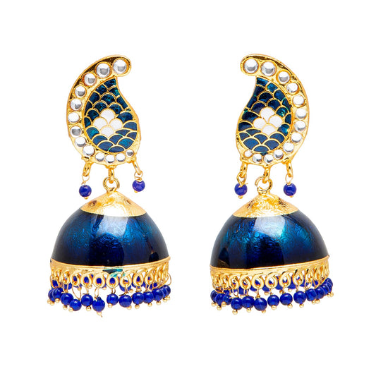 Shining Jewel Handcrafted Gold Plated Dark BlueTraditional Ethnic Meenakari Kundan Jhumka Earrings Women (SJ_1903_DB)