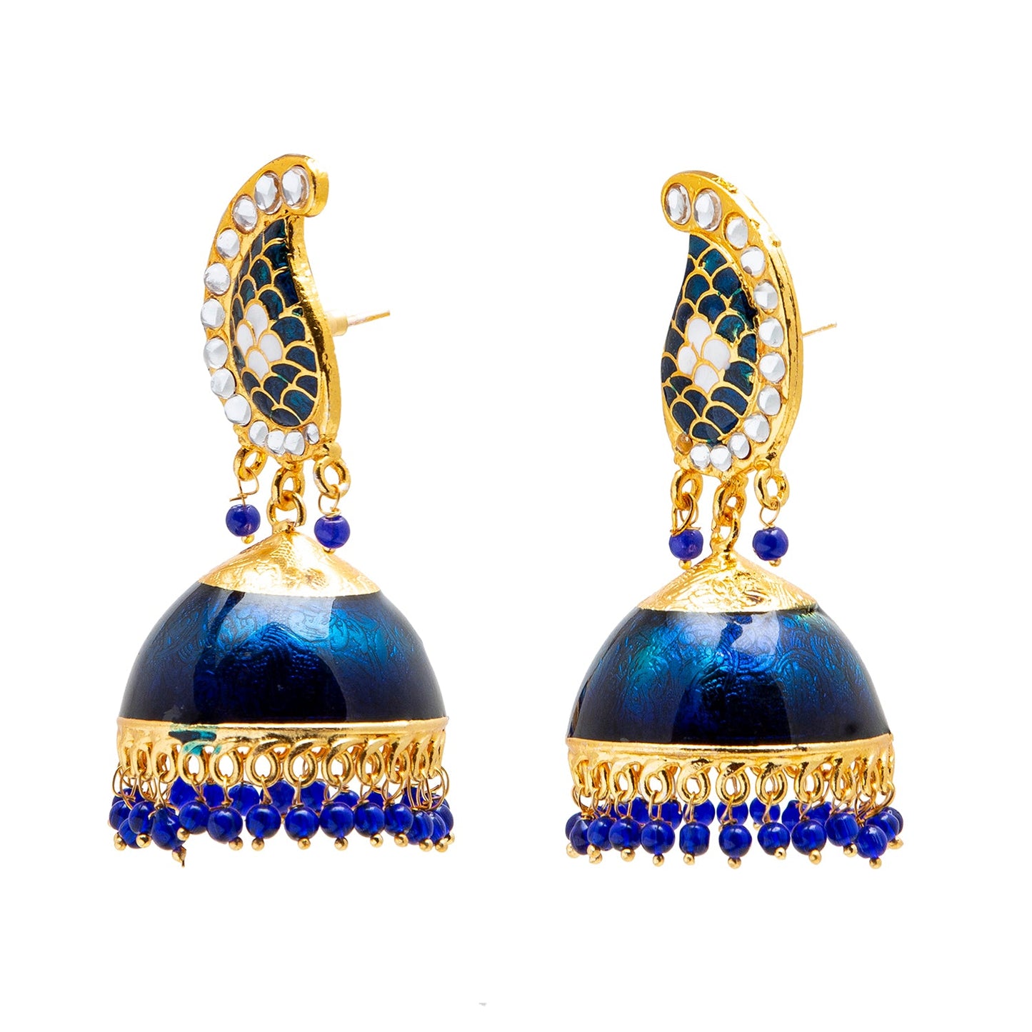 Shining Jewel Handcrafted Gold Plated Dark BlueTraditional Ethnic Meenakari Kundan Jhumka Earrings Women (SJ_1903_DB)