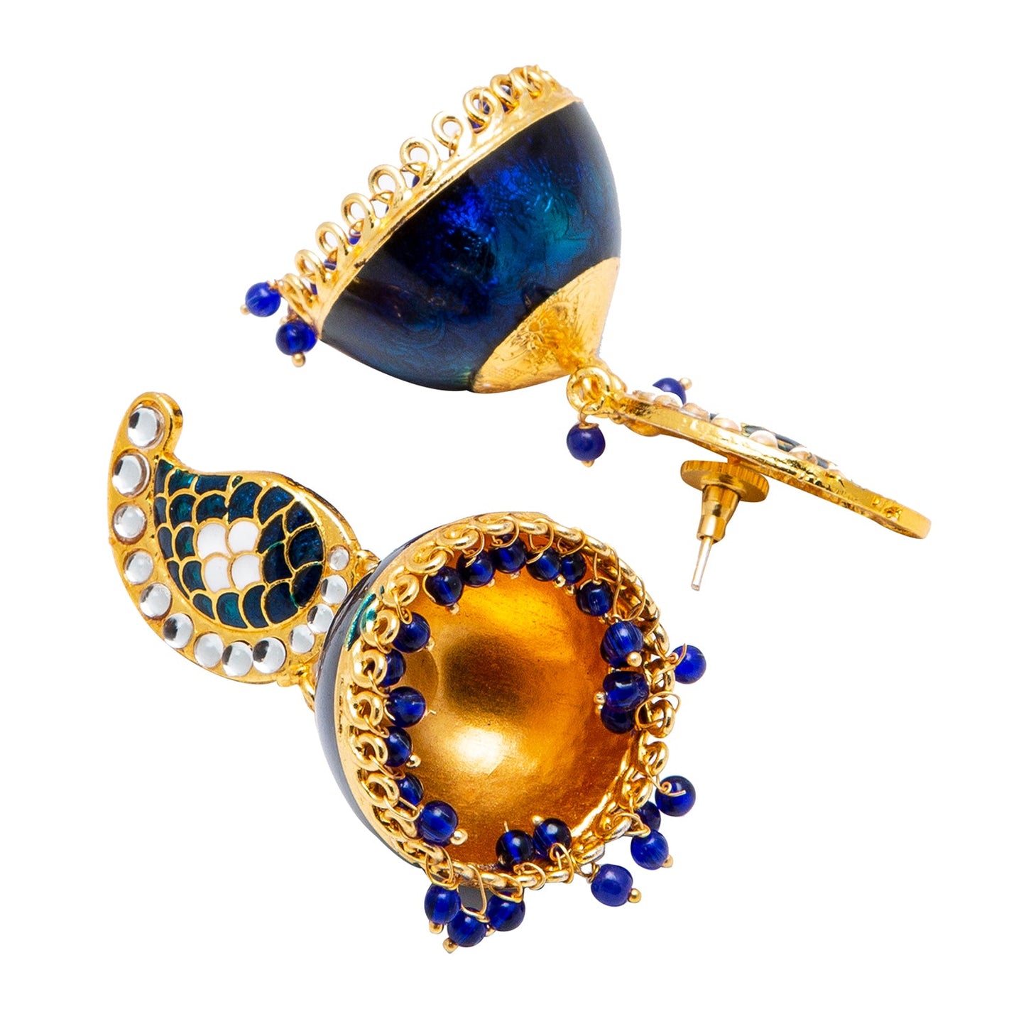 Shining Jewel Handcrafted Gold Plated Dark BlueTraditional Ethnic Meenakari Kundan Jhumka Earrings Women (SJ_1903_DB)