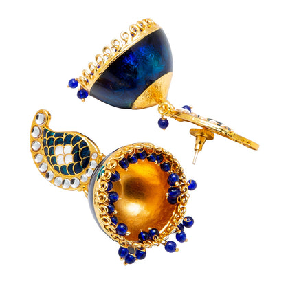 Shining Jewel Handcrafted Gold Plated Dark BlueTraditional Ethnic Meenakari Kundan Jhumka Earrings Women (SJ_1903_DB)
