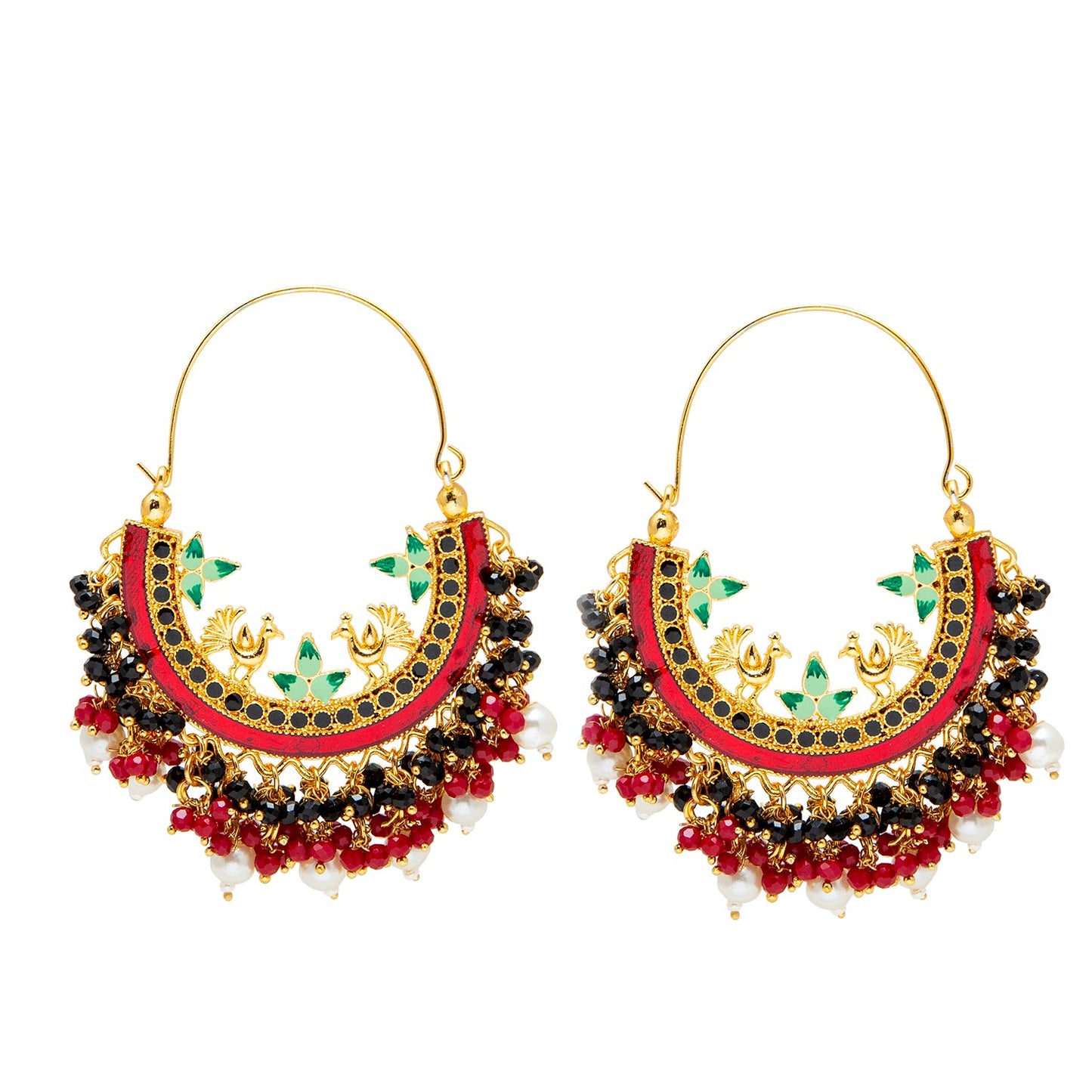 Shining Jewel Handcrafted Gold Plated Traditional Ethnic Meenakari Kundan Chandbali Earrings Women (SJ_1904_MB)