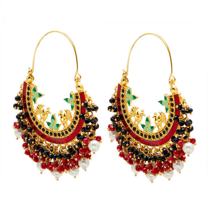 Shining Jewel Handcrafted Gold Plated Traditional Ethnic Meenakari Kundan Chandbali Earrings Women (SJ_1904_MB)
