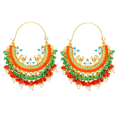 Shining Jewel Handcrafted Gold Plated Traditional Ethnic Meenakari Kundan Chandbali Earrings Women (SJ_1904_OG)