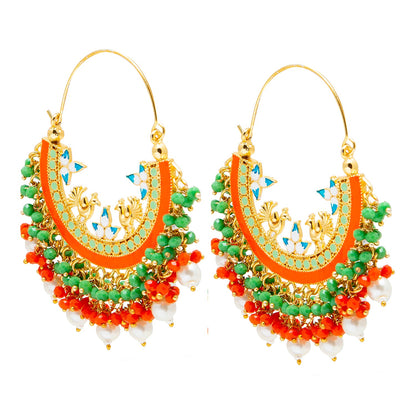 Shining Jewel Handcrafted Gold Plated Traditional Ethnic Meenakari Kundan Chandbali Earrings Women (SJ_1904_OG)