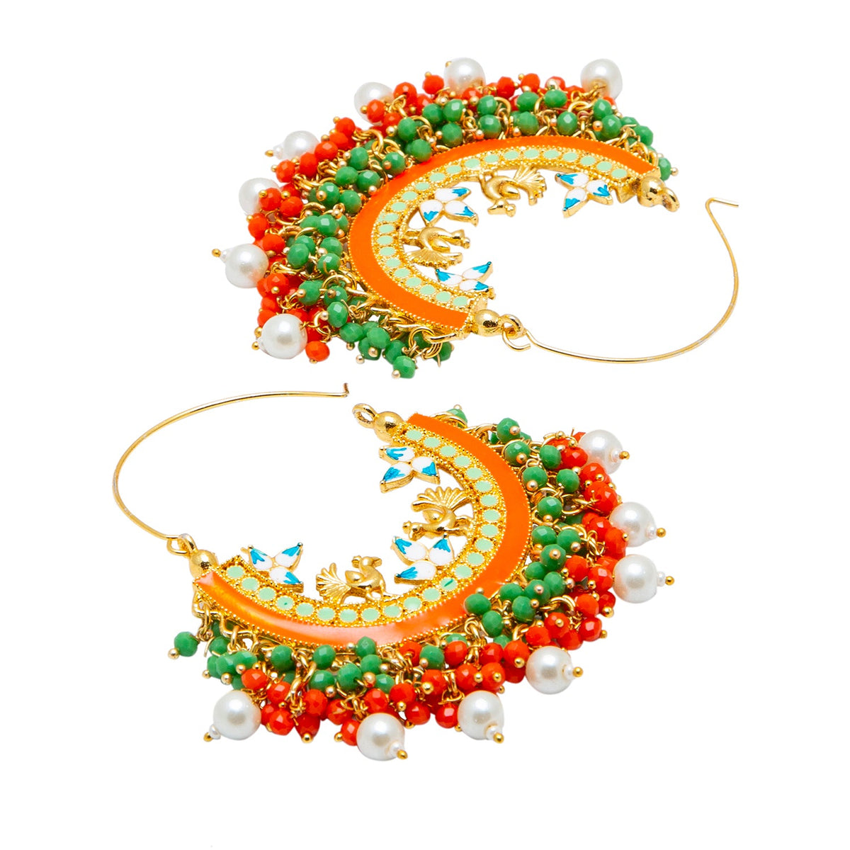 Shining Jewel Handcrafted Gold Plated Traditional Ethnic Meenakari Kundan Chandbali Earrings Women (SJ_1904_OG)