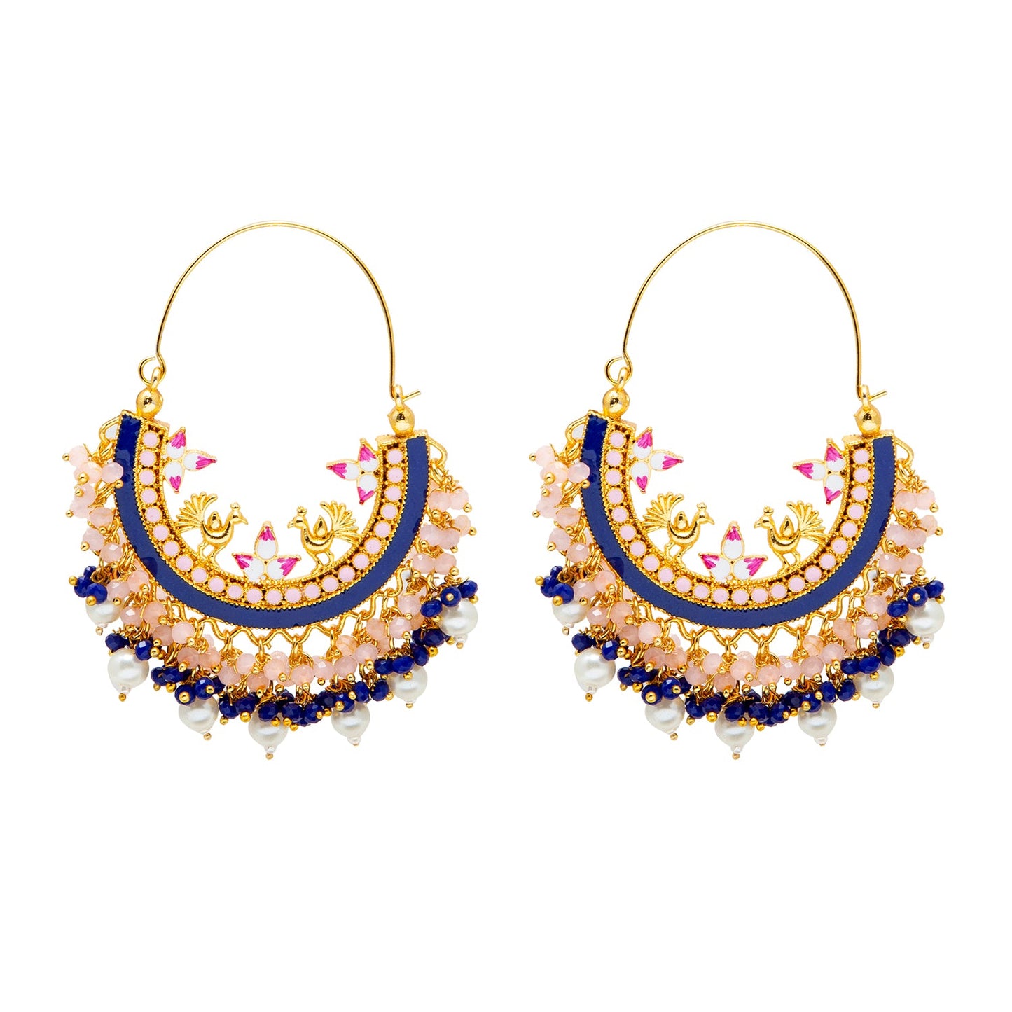 Shining Jewel Handcrafted Gold Plated Traditional Ethnic Meenakari Kundan Chandbali Earrings Women (SJ_1904_PB)