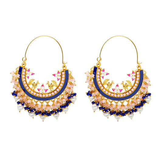 Shining Jewel Handcrafted Gold Plated Traditional Ethnic Meenakari Kundan Chandbali Earrings Women (SJ_1904_PB)