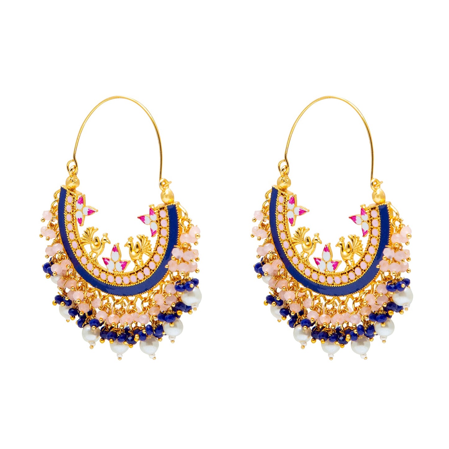 Shining Jewel Handcrafted Gold Plated Traditional Ethnic Meenakari Kundan Chandbali Earrings Women (SJ_1904_PB)