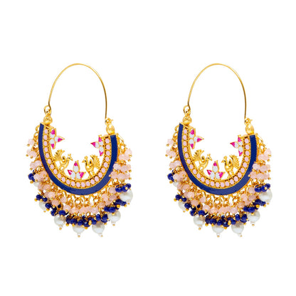 Shining Jewel Handcrafted Gold Plated Traditional Ethnic Meenakari Kundan Chandbali Earrings Women (SJ_1904_PB)