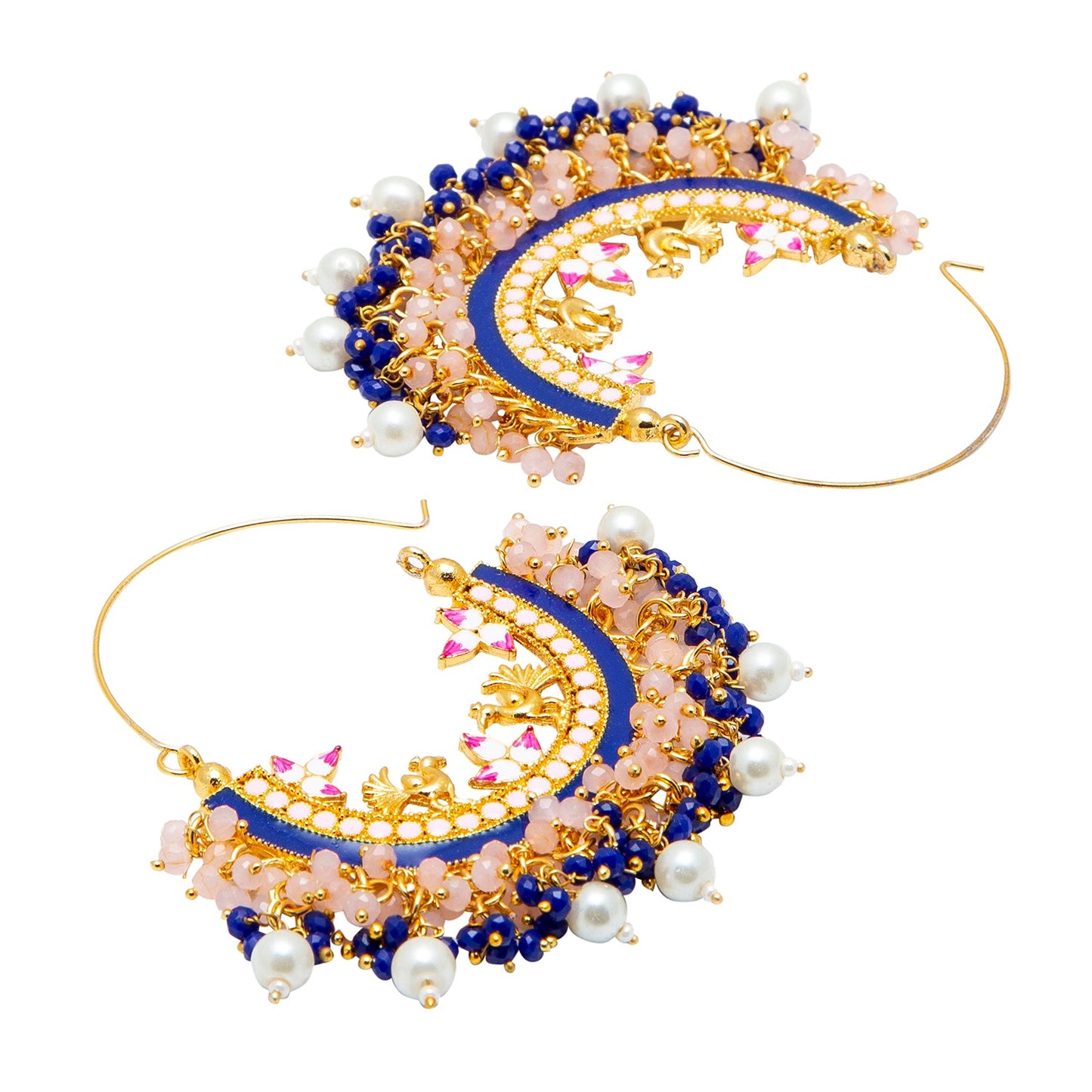 Shining Jewel Handcrafted Gold Plated Traditional Ethnic Meenakari Kundan Chandbali Earrings Women (SJ_1904_PB)