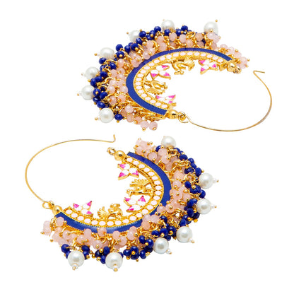 Shining Jewel Handcrafted Gold Plated Traditional Ethnic Meenakari Kundan Chandbali Earrings Women (SJ_1904_PB)