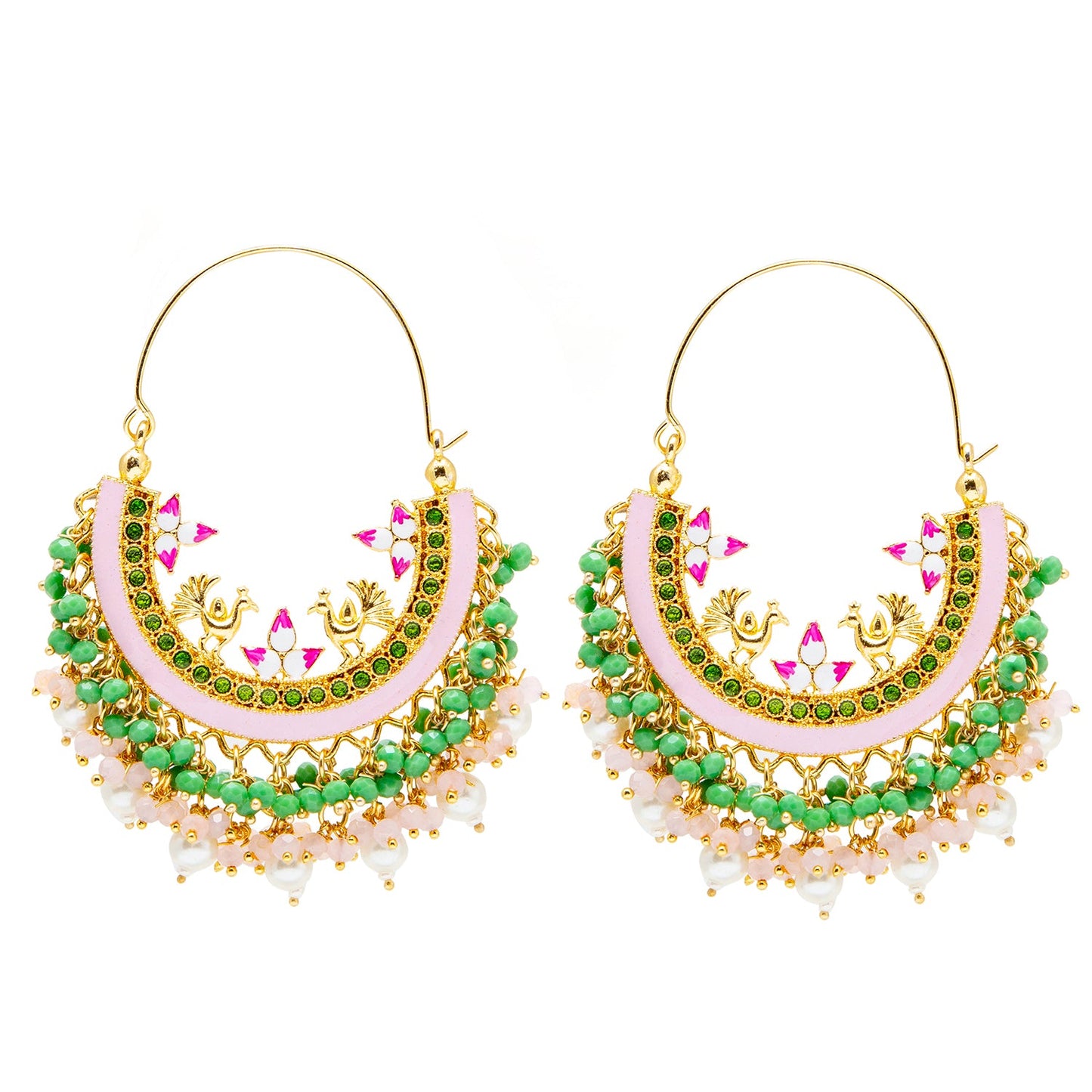 Shining Jewel Handcrafted Gold Plated Traditional Ethnic Meenakari Kundan Chandbali Earrings Women (SJ_1904_PG)