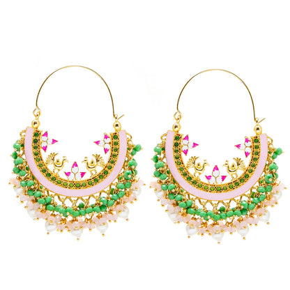 Shining Jewel Handcrafted Gold Plated Traditional Ethnic Meenakari Kundan Chandbali Earrings Women (SJ_1904_PG)