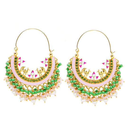 Shining Jewel Handcrafted Gold Plated Traditional Ethnic Meenakari Kundan Chandbali Earrings Women (SJ_1904_PG)