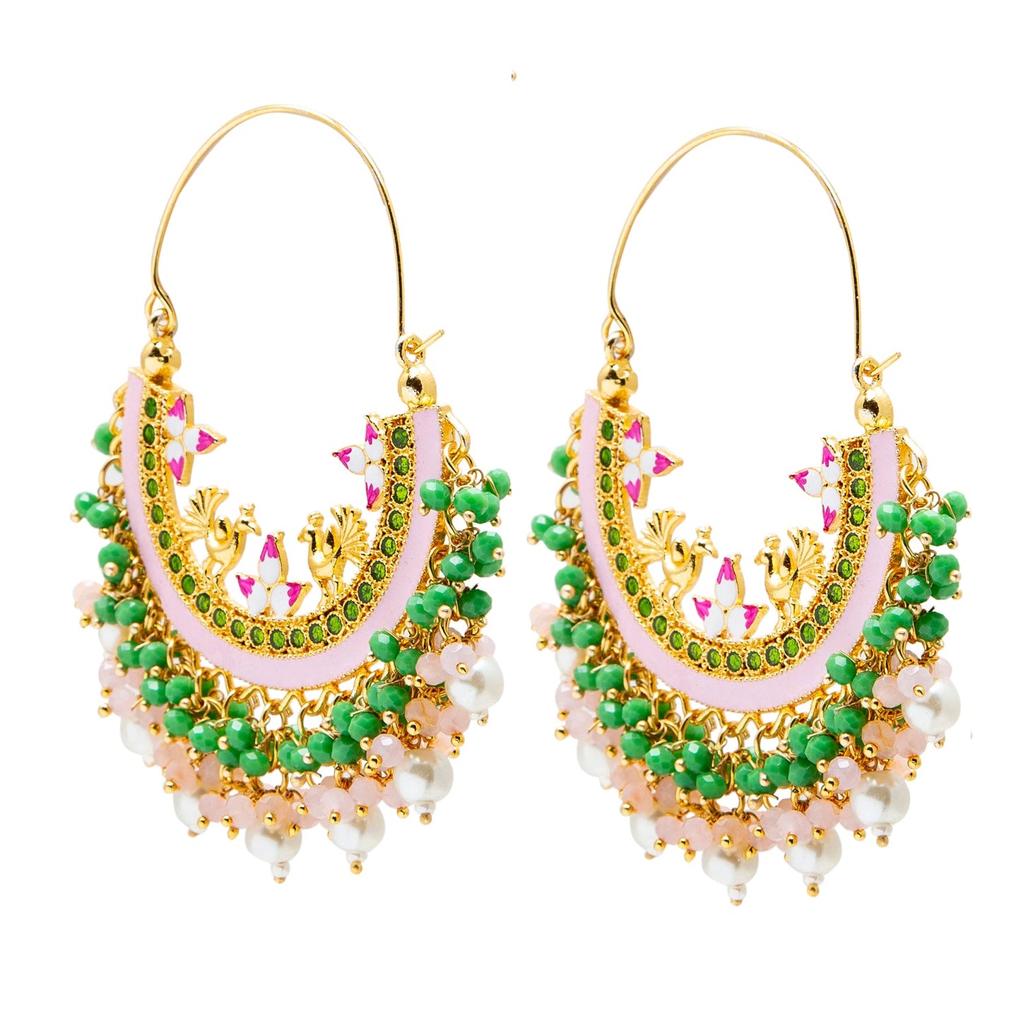 Shining Jewel Handcrafted Gold Plated Traditional Ethnic Meenakari Kundan Chandbali Earrings Women (SJ_1904_PG)