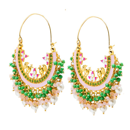 Shining Jewel Handcrafted Gold Plated Traditional Ethnic Meenakari Kundan Chandbali Earrings Women (SJ_1904_PG)