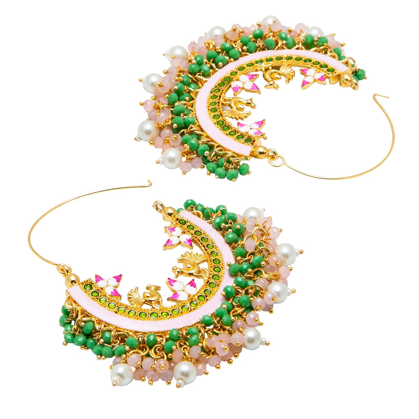 Shining Jewel Handcrafted Gold Plated Traditional Ethnic Meenakari Kundan Chandbali Earrings Women (SJ_1904_PG)