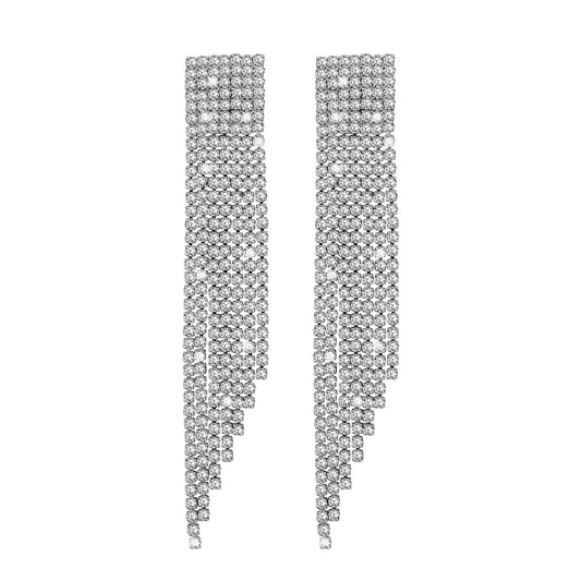 Shining Jewel Crystal and AD Black Silver Plated Fancy Western Style Cocktail Chandelier Long earrings for women (SJ_1905_BK)
